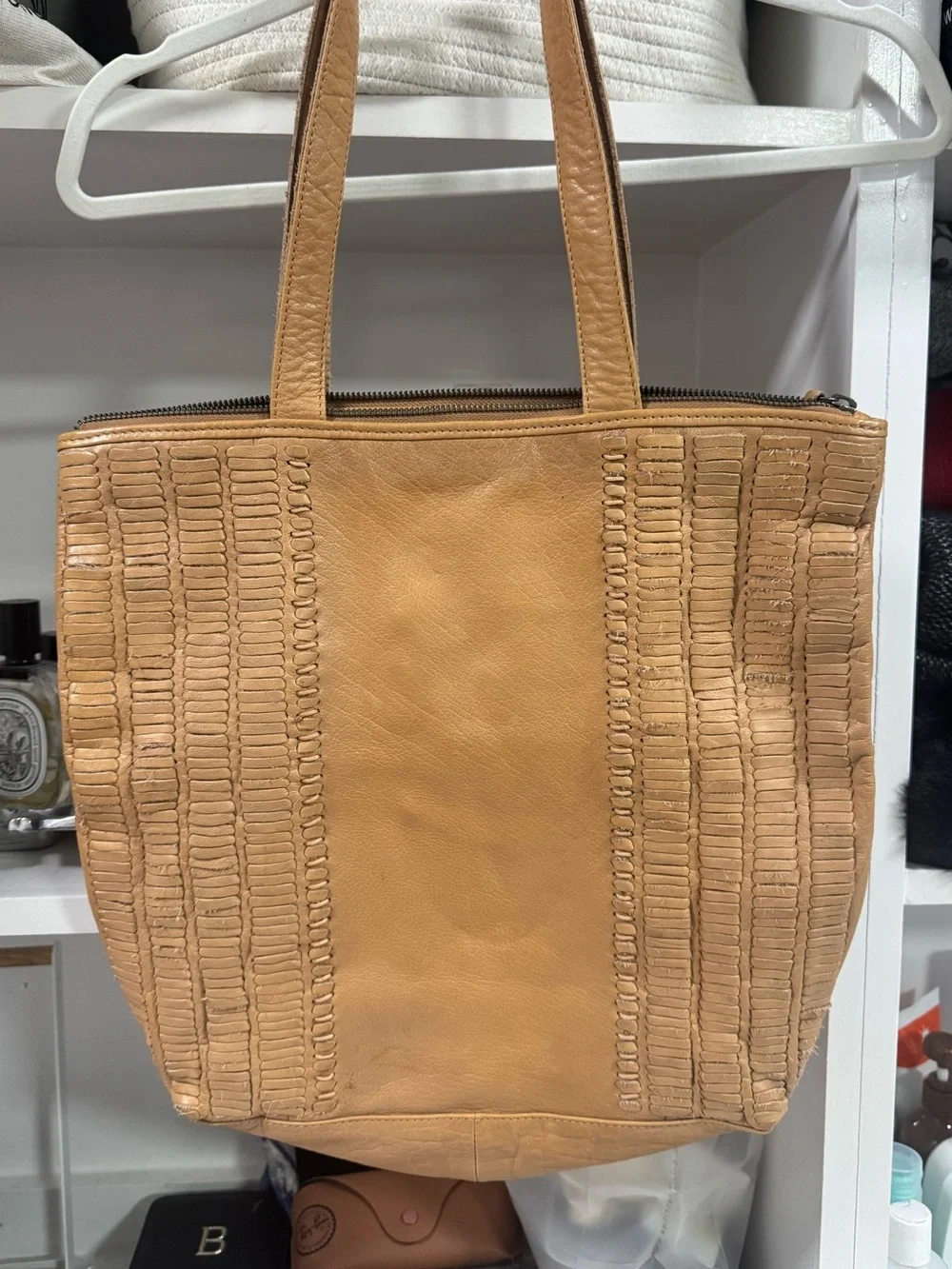 Day & Mood Genuine Leather Tote Bag Tan Textured Large Shoulder Bag Boho Chic - Picture 5 of 6